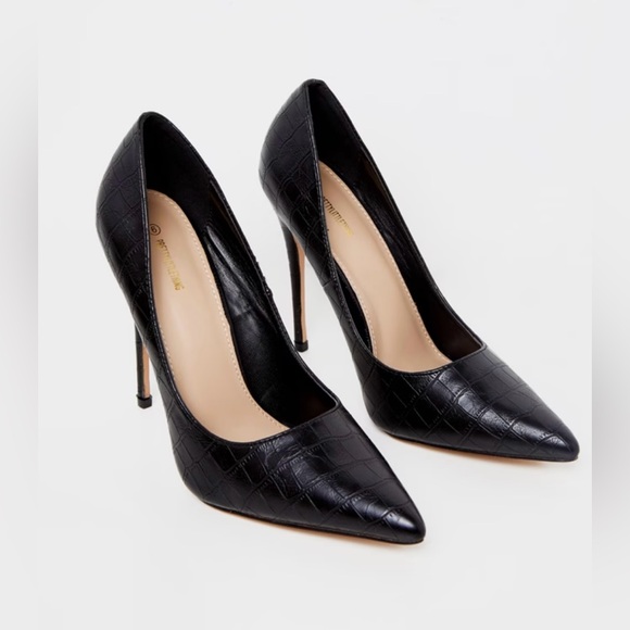 🖤FINAL SALE🖤 Black Matt PU Court Heels PrettyLittleThing Size 7.5 4” Heel - Picture 2 of 11